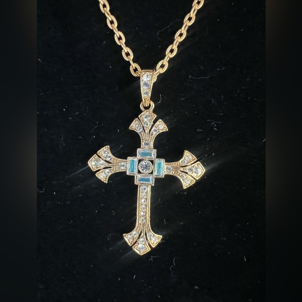 Vatican Library Gold-Tone Cross Necklace w/ Sparkling Rhinestones - Picture 8 of 16